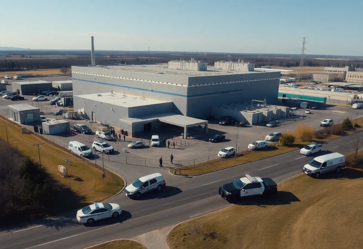 Federal agents outside Hyundai manufacturing plant during immigration raid