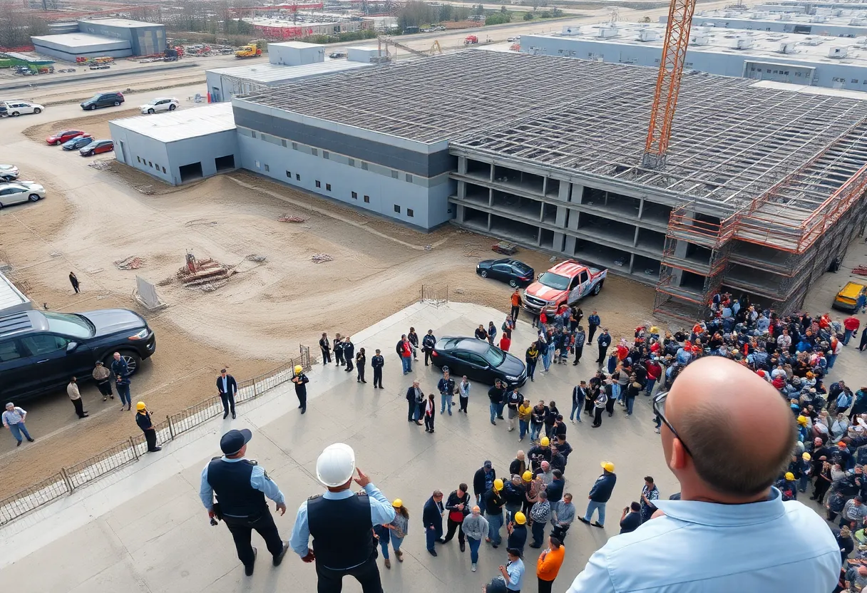 Federal agents conducting an immigration raid at the Hyundai plant construction site