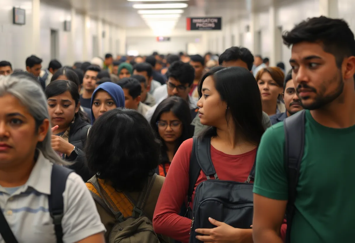 Citizens in an immigration facility awaiting processing after detention in Georgia.