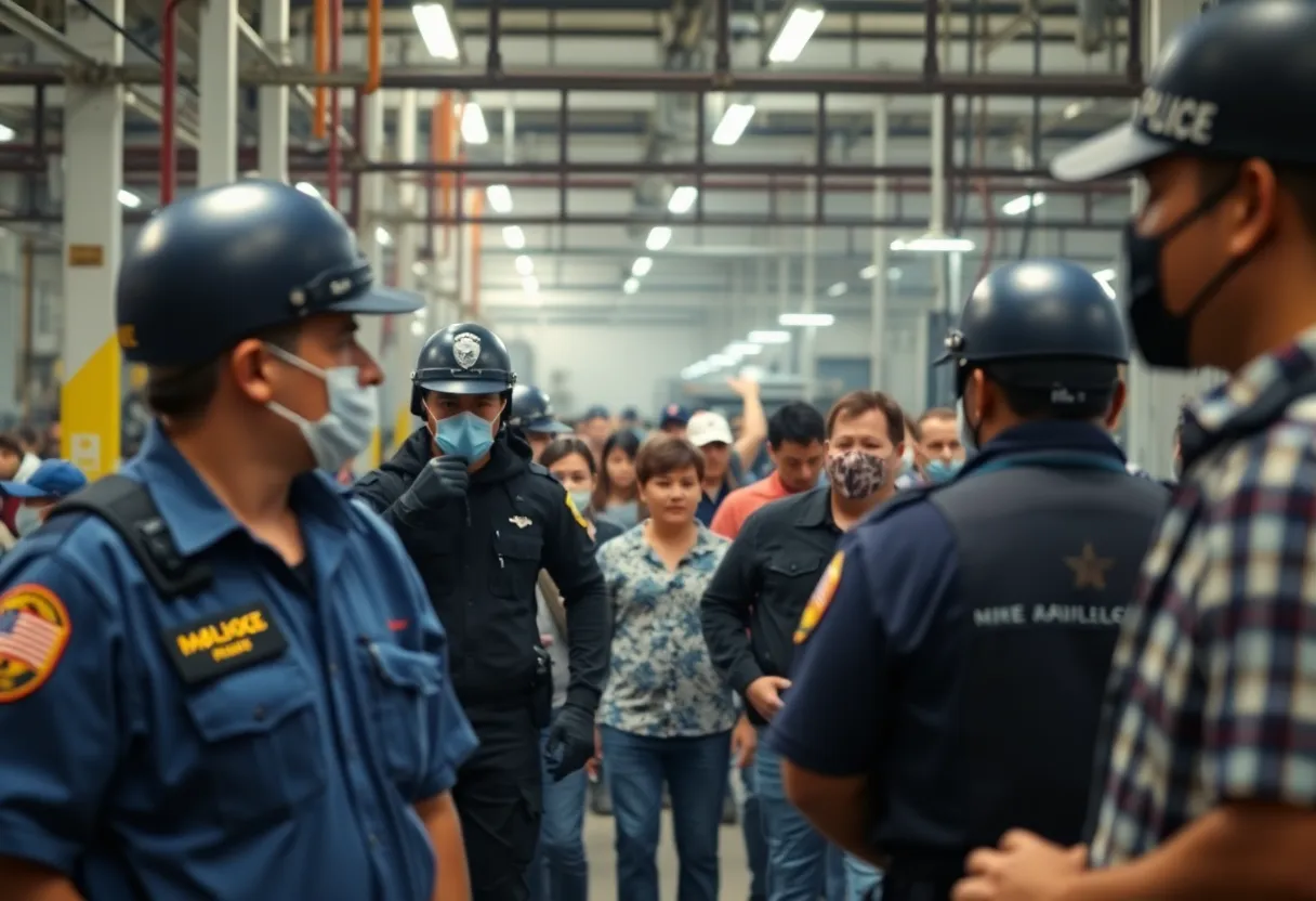 Visual representation of a factory under immigration enforcement