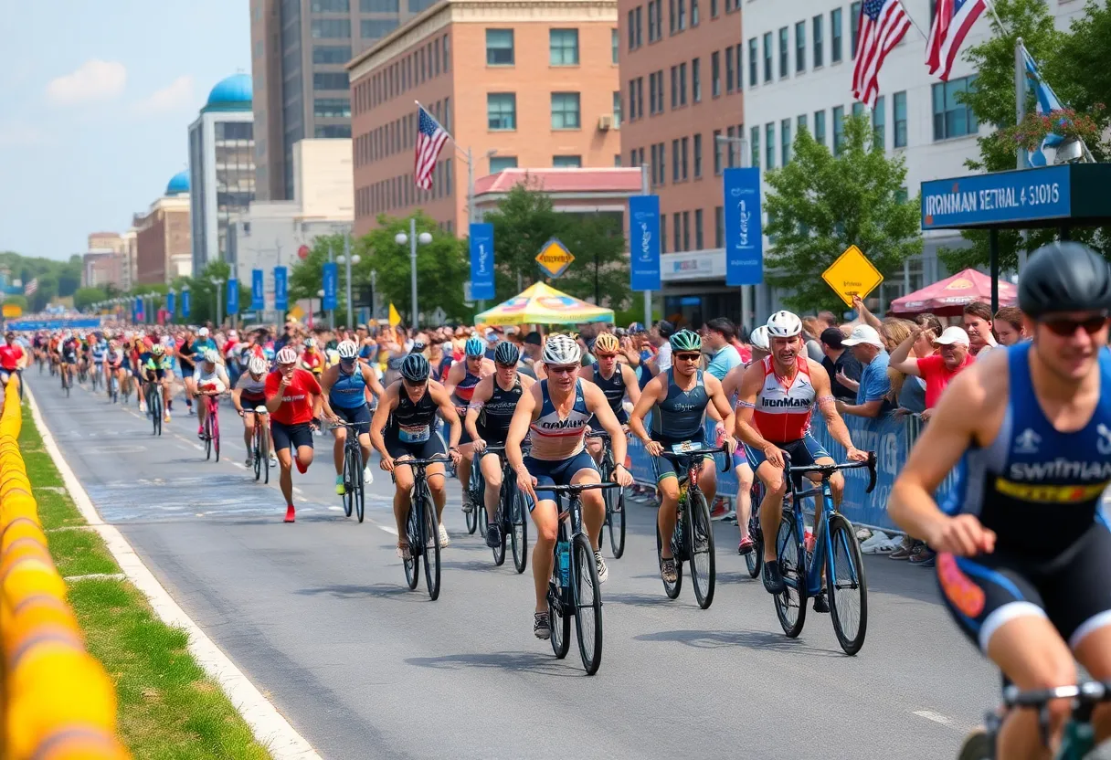 Athletes participating in the Ironman 70.3 triathlon in Augusta
