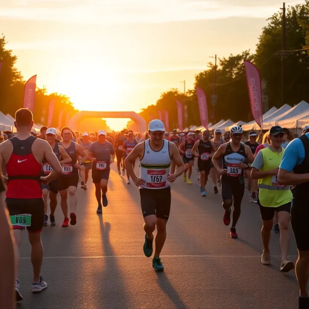 Volunteers helping athletes at the Ironman Triathlon in Augusta