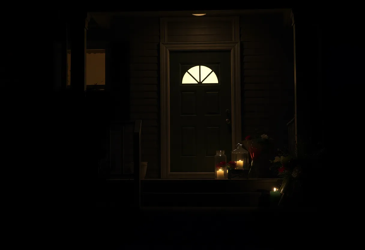 A tribute scene for a murder victim, symbolizing the search for justice.