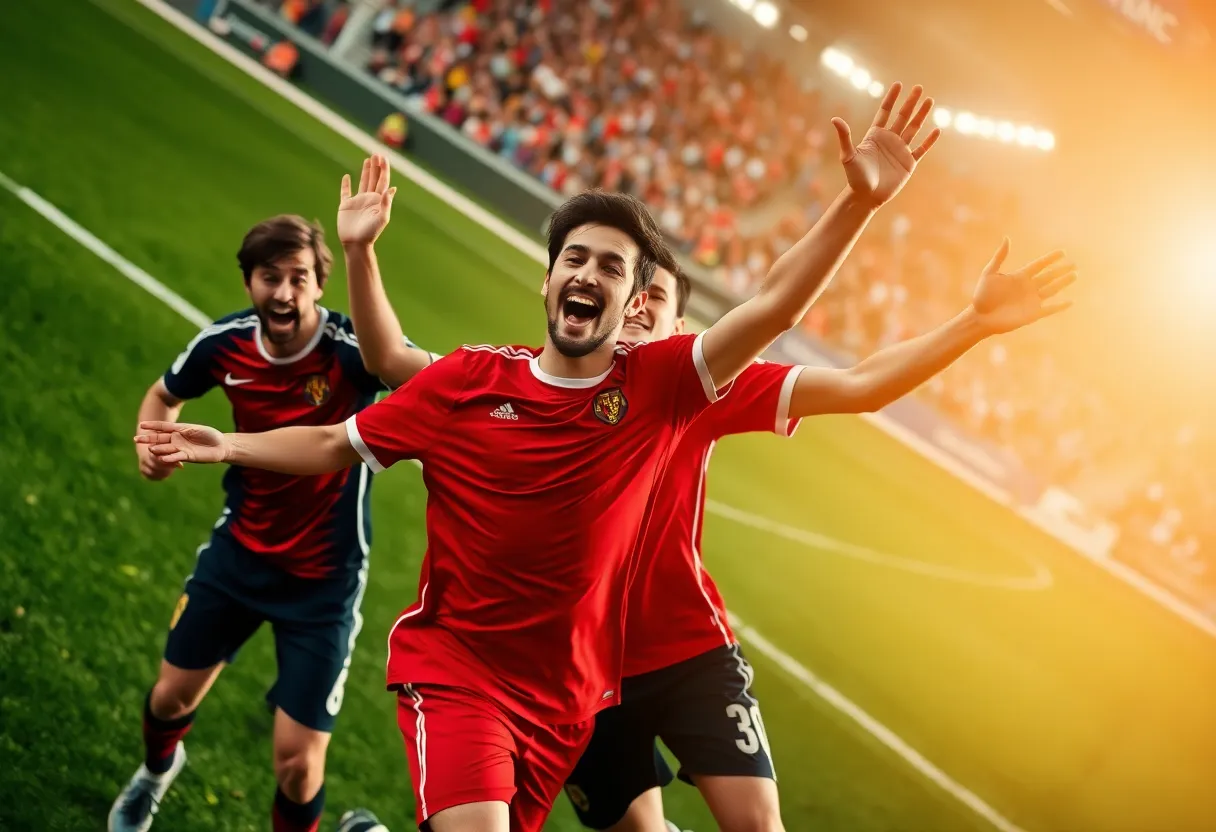Players celebrating a goal during LAFC match