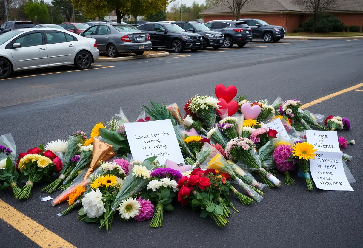 Memorial at a parking lot for victims of a double homicide