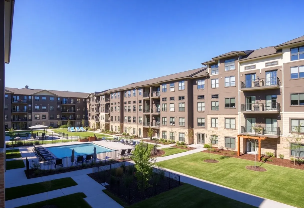 View of a multifamily housing complex with modern amenities in Atlanta suburbs