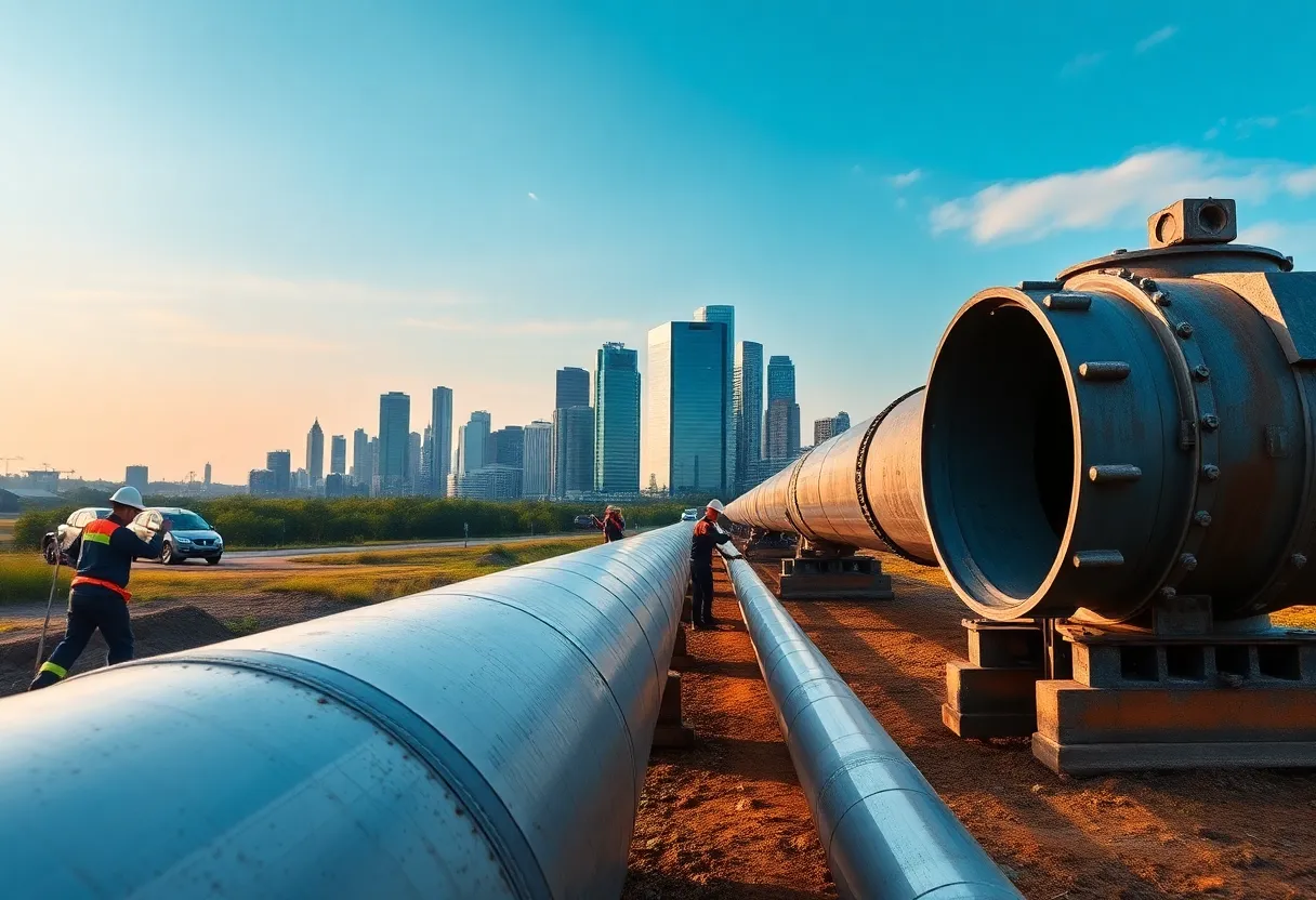 Maintenance crews working on a natural gas pipeline