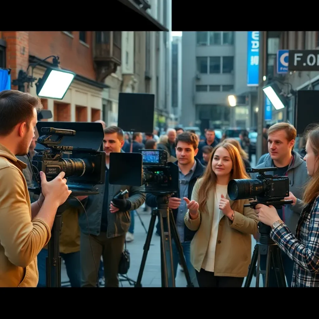 Film set for the independent film 'Not So Bright' with crew and equipment