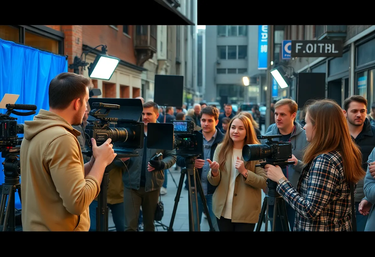 Film set for the independent film 'Not So Bright' with crew and equipment