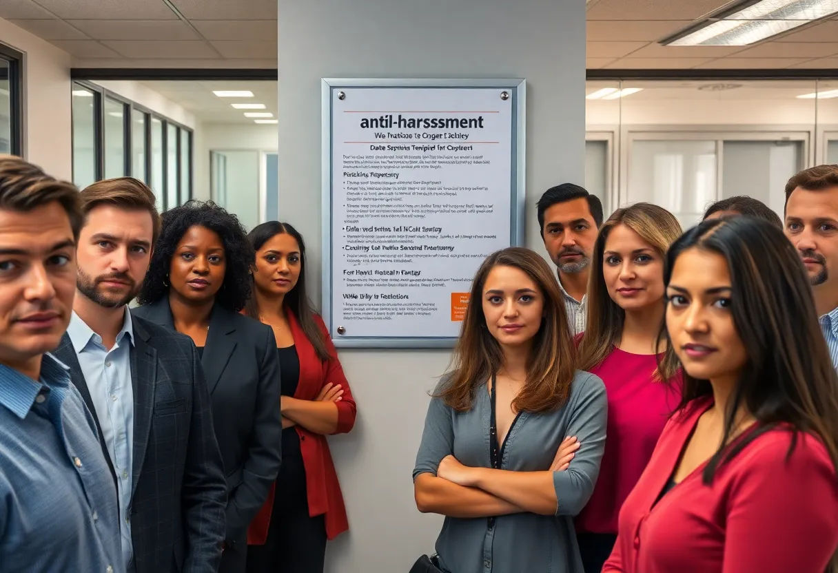 Office notice board with anti-harassment policies
