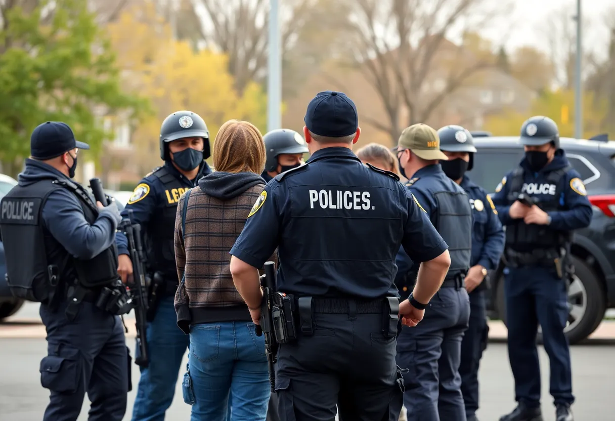 Law enforcement officers collaborating in an operation to apprehend fugitives.