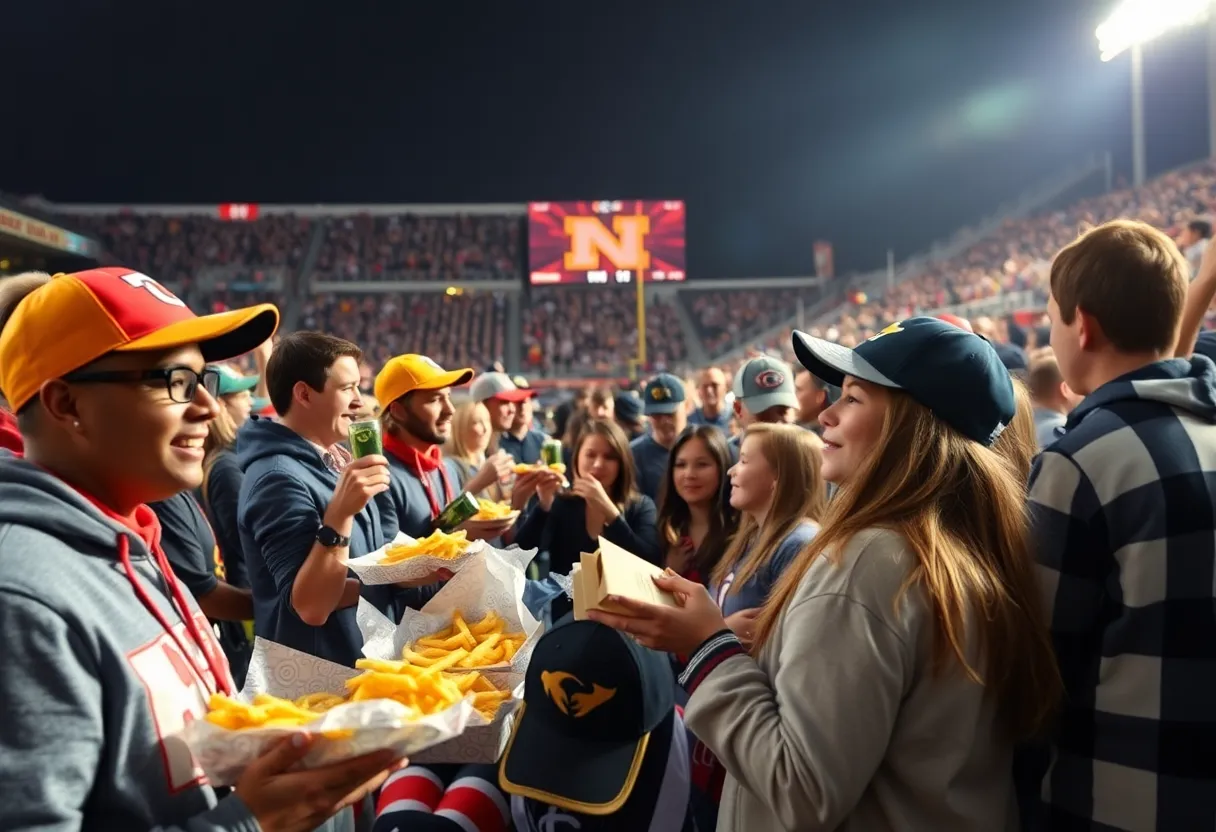 Crowd celebrating during a Georgia Southern football game with Parker's Kitchen branding.