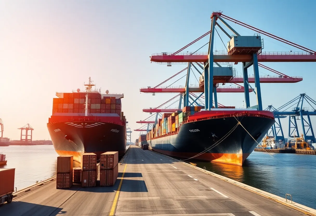 Container ships and cargo operations at the Port of Savannah