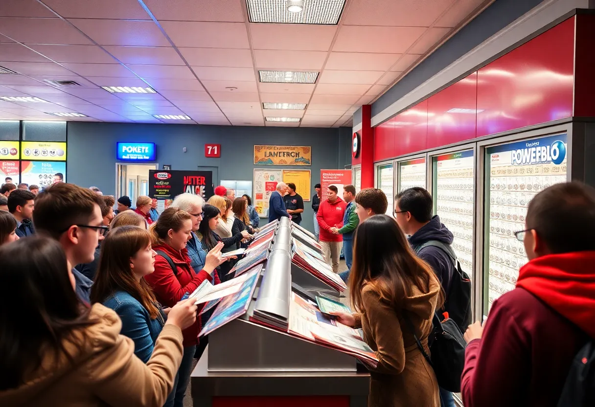 Crowd buying Powerball tickets