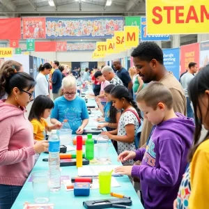 Families participating in STEAM activities at the Richmond County Showcase