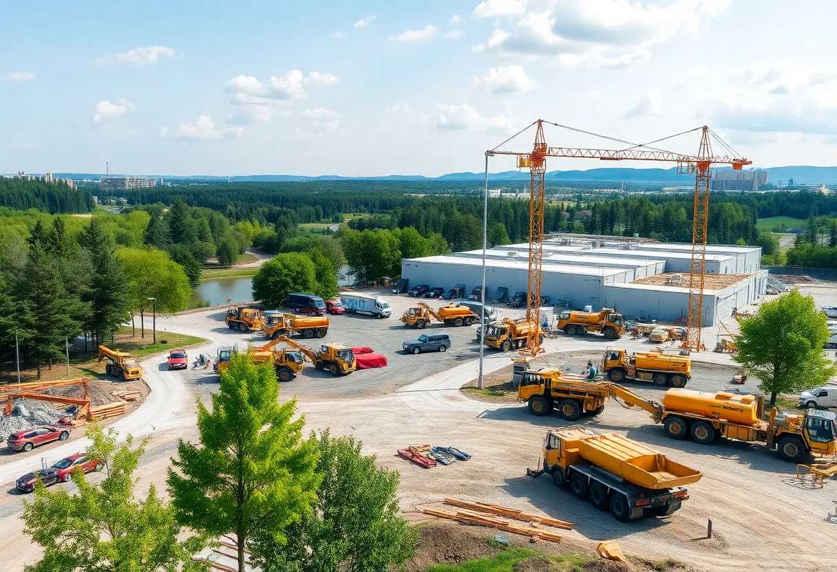 Construction site of a Rivian electric vehicle manufacturing plant