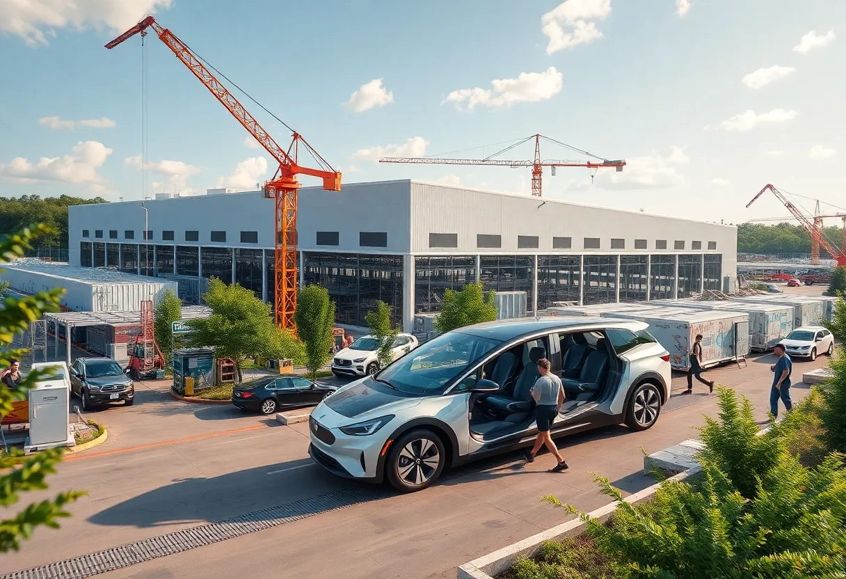 Construction site of Rivian electric vehicle manufacturing plant in Georgia