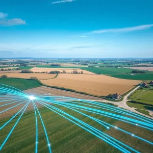 Rural area with fiber optic cables supporting high-speed internet connectivity.