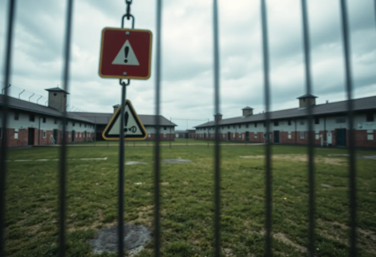 Illustration of a prison yard symbolizing security concerns related to scams.
