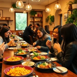Interior view of SolFood Kitchen in Augusta with patrons enjoying healthy meals.