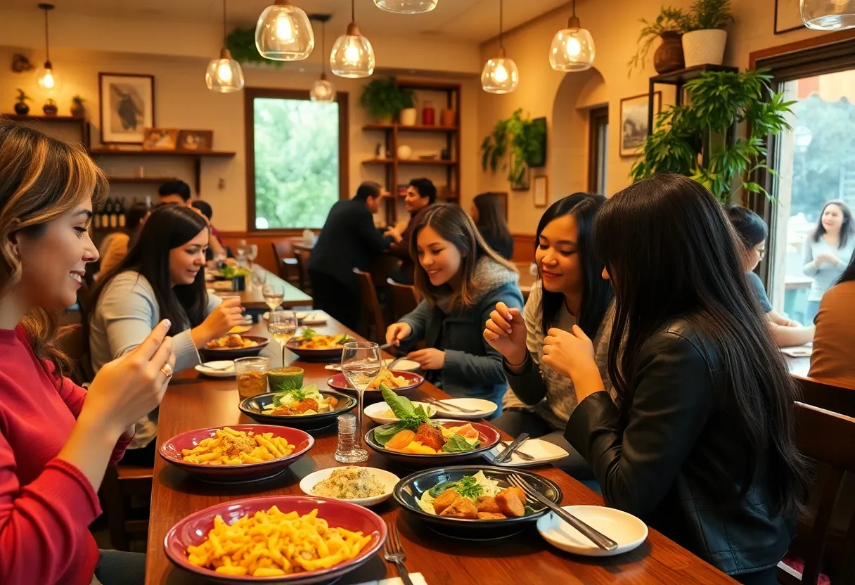 Interior view of SolFood Kitchen in Augusta with patrons enjoying healthy meals.