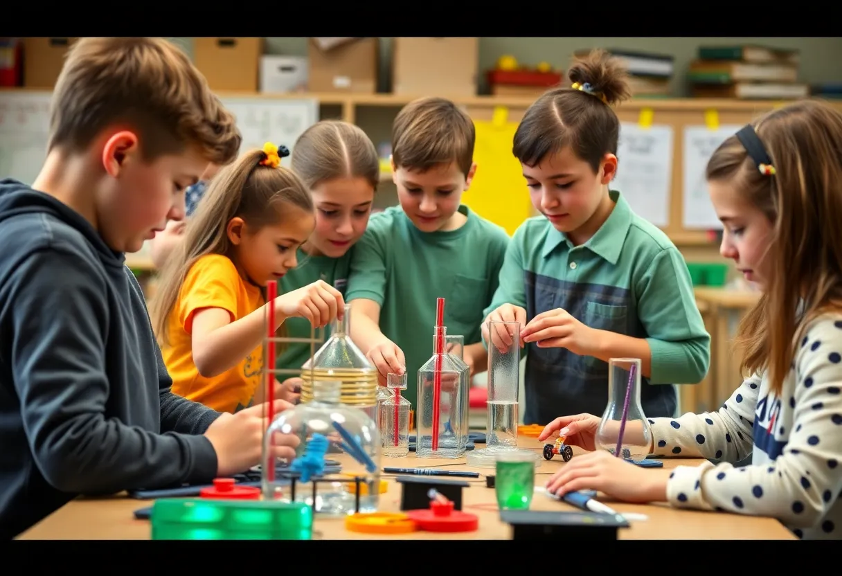 Children participating in STEM activities in a classroom