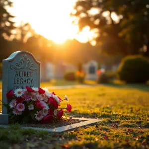 Graveside with flowers and gravestone