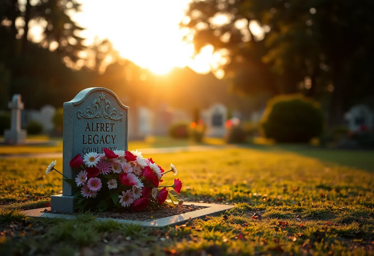 Graveside with flowers and gravestone