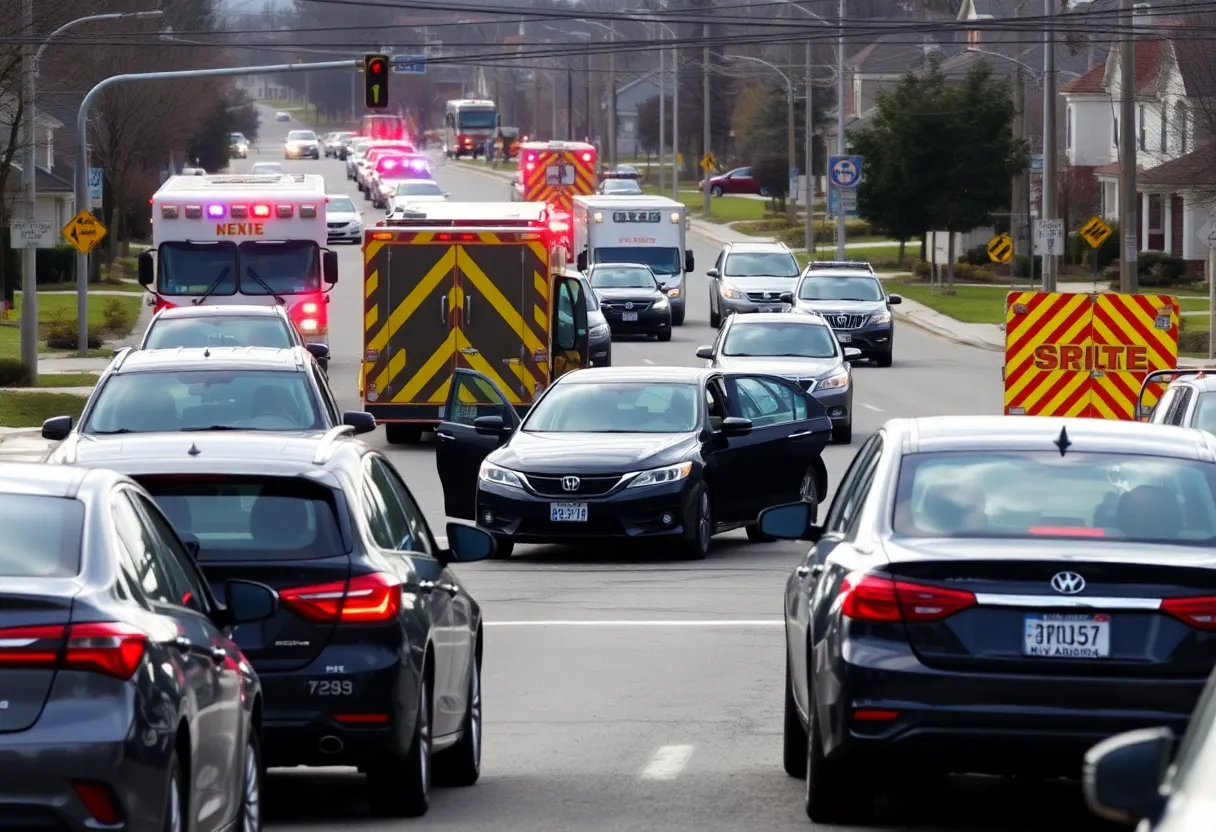 Traffic accident scene in Martinez, Georgia