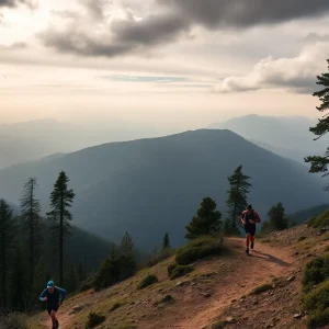 Runners competing on a challenging mountain trail during an ultrarunning race.