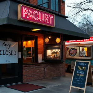 Sign on the door of Villa Europa indicating its closure