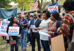 Community members participating in a voter registration drive