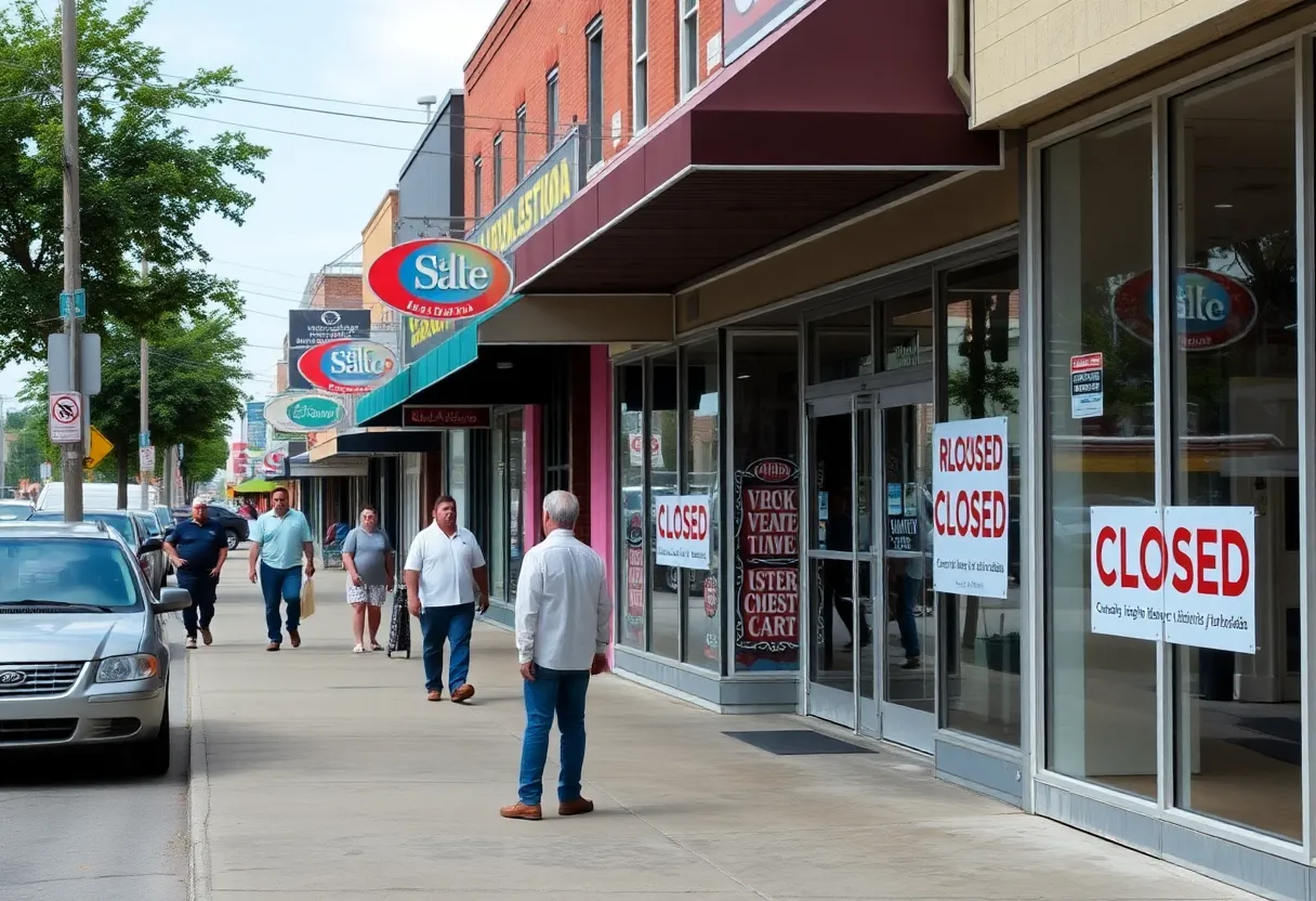 Storefronts in West Georgia with closed signs indicating business closures