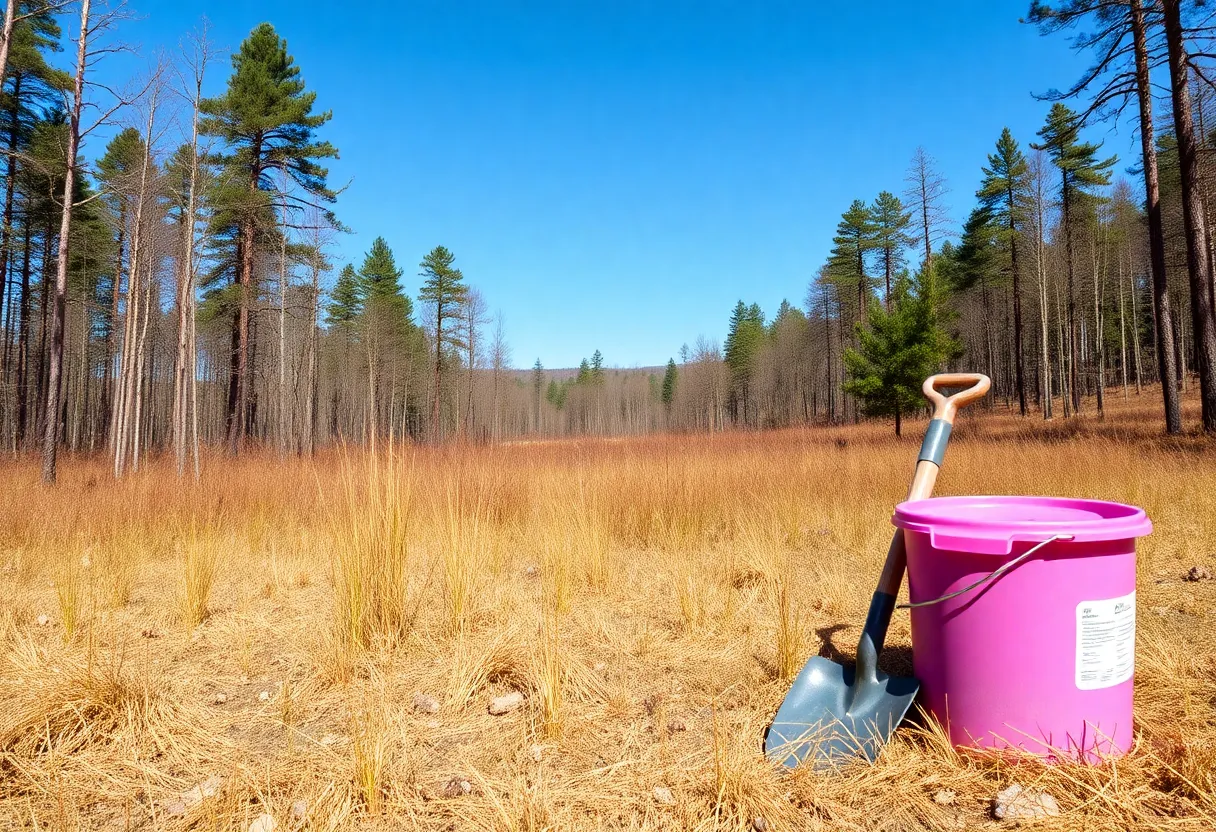 A depiction of wildfire safety tools in a forest setting