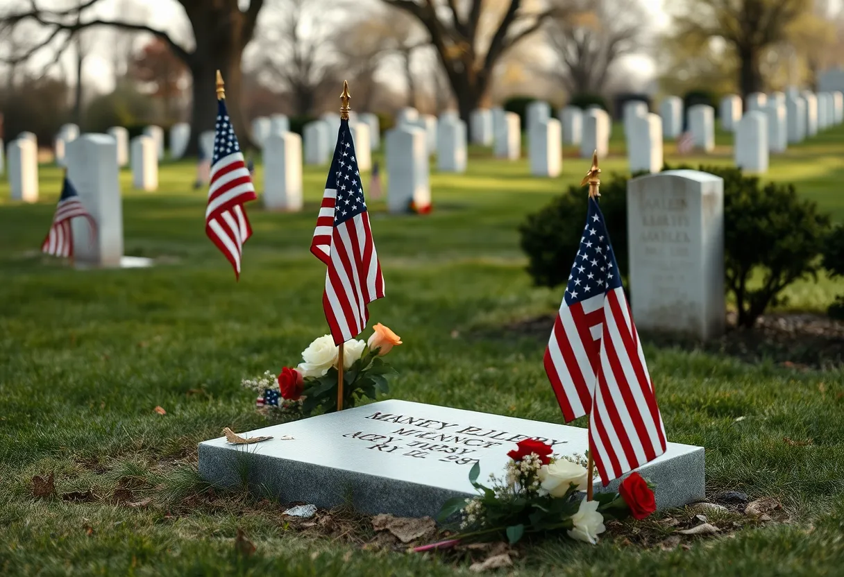 Soldier's grave with flags and flowers