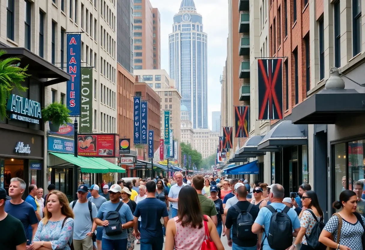 Crowd of tourists exploring Atlanta