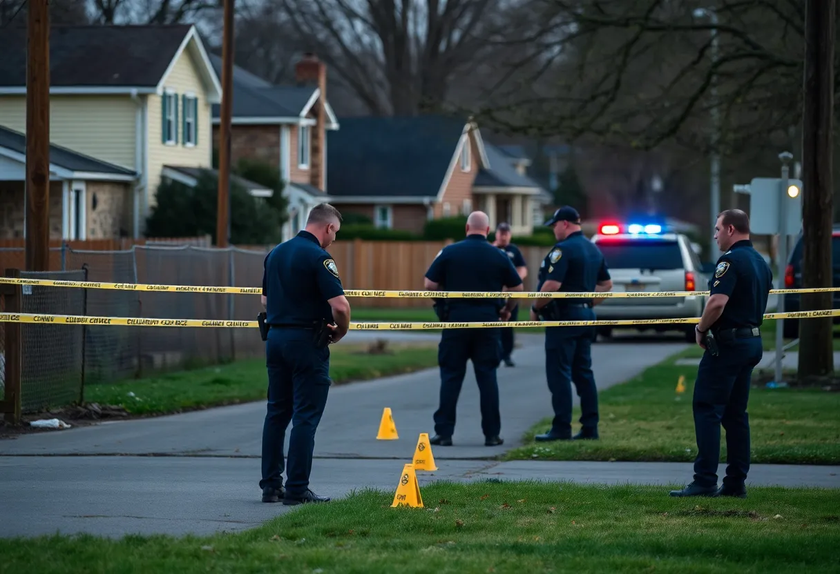 Police at a shooting crime scene in Augusta with evidence markers