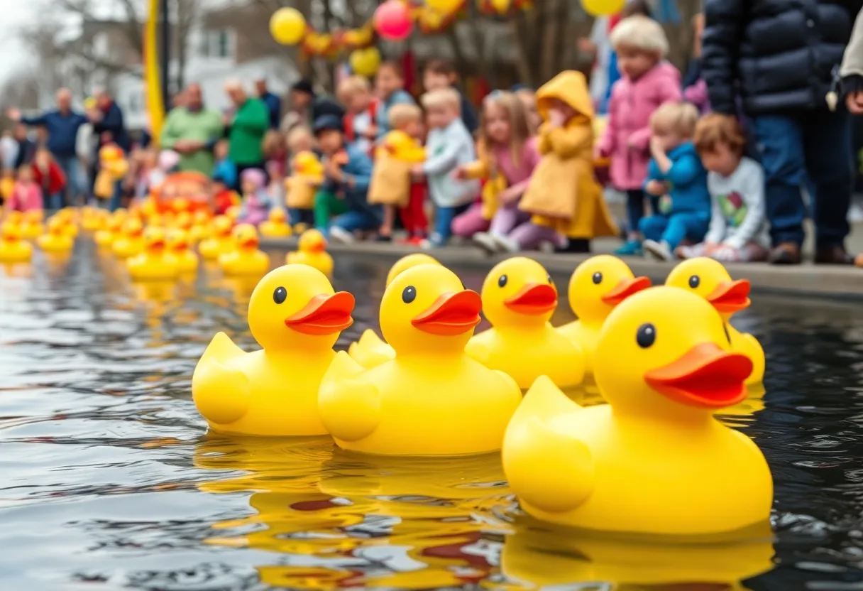 Participants enjoying the Augusta Duck Dash charity event with rubber ducks.