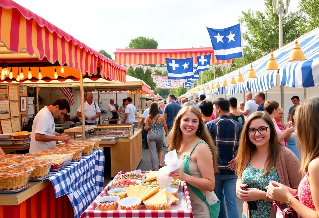Scene from the Augusta Fall Greek Festival with booths and attendees