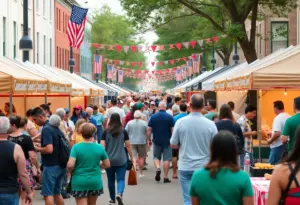 Crowd enjoying a festival in Augusta with food trucks and activities.