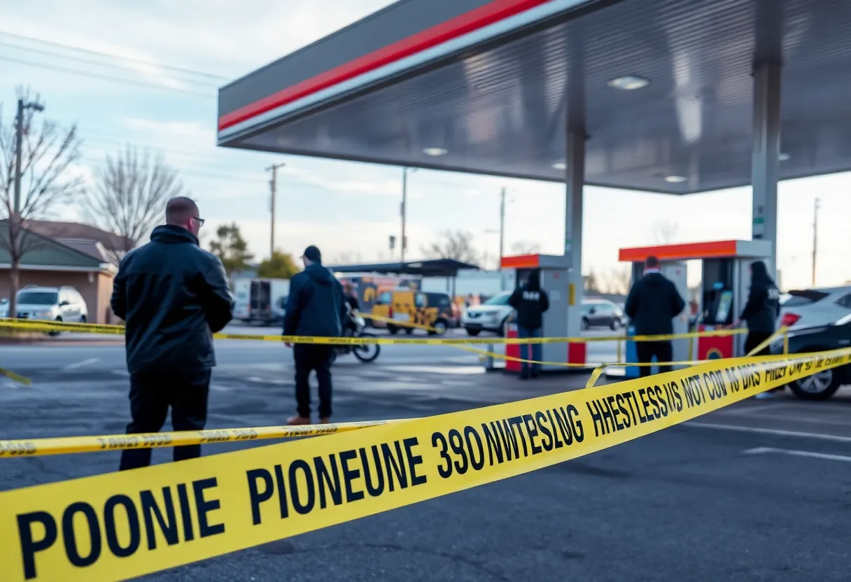 Police investigation at a gas station where a deceased man was found