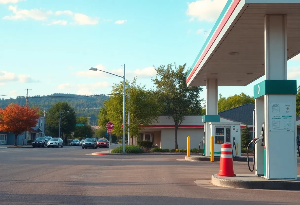 View of a gas station in Augusta reflecting community safety efforts.