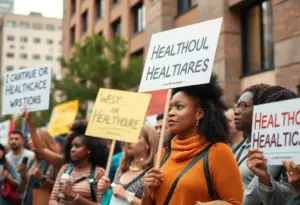 Community members protesting healthcare costs in Augusta