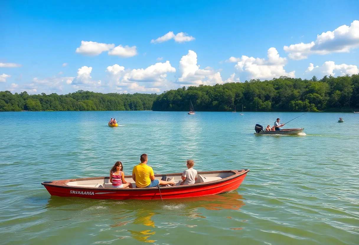 Families enjoying recreational activities by the lake in Augusta, Georgia