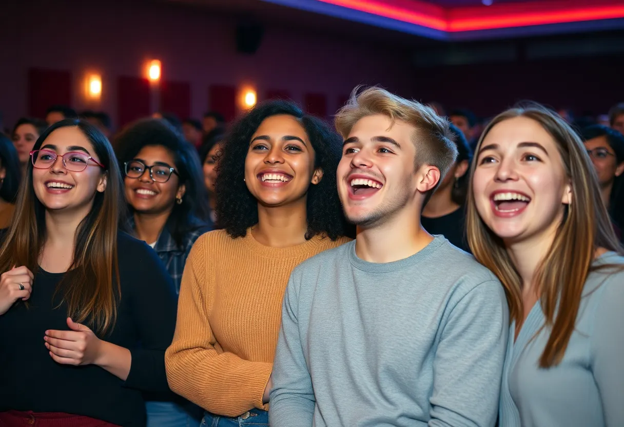 Young adults enjoying a theater performance at the Augusta Players.