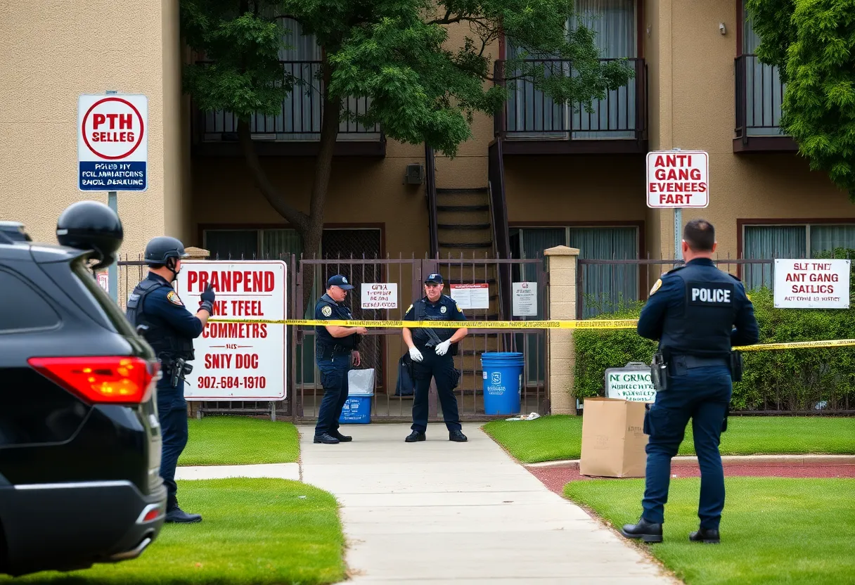 Police officers conducting a raid at an Augusta apartment complex.