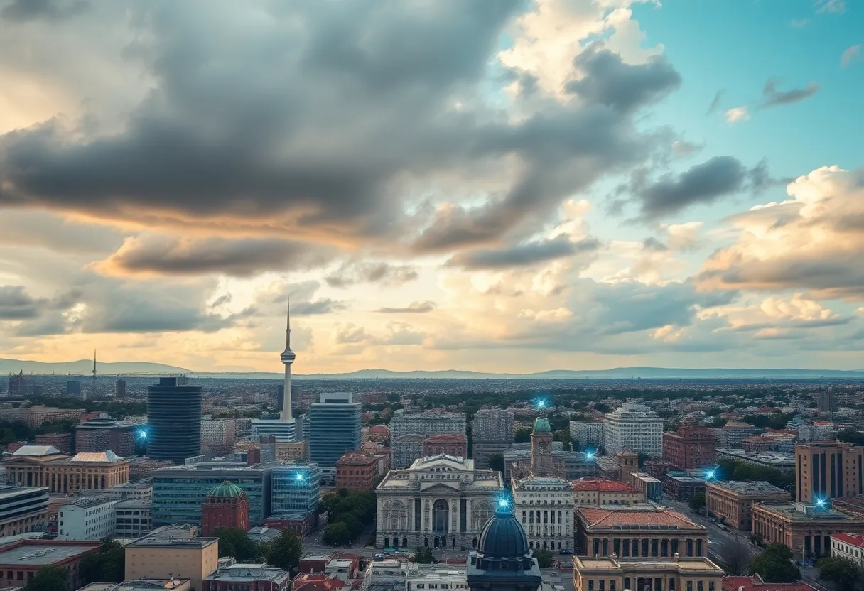 Cityscape of Augusta showing network disruption