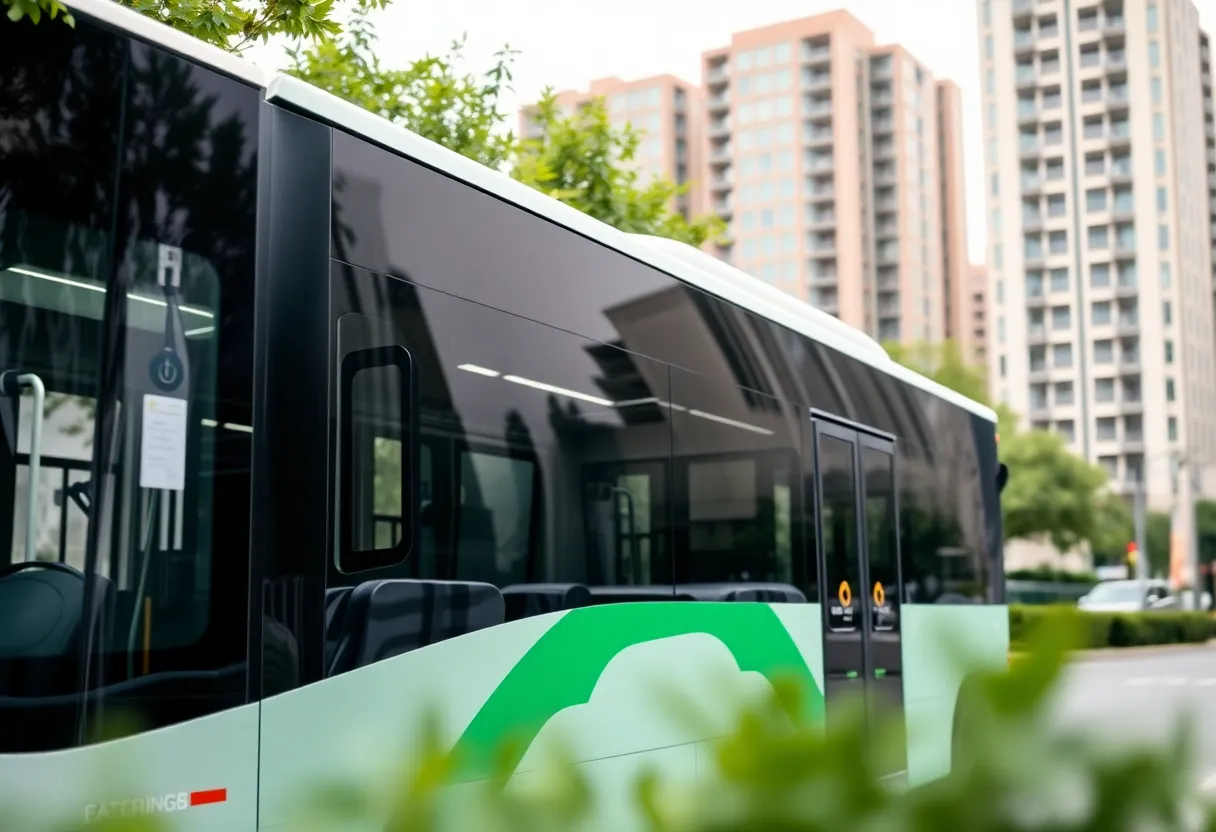 Battery-powered bus driving through city streets