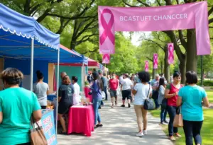 Community members attending the Bethel health fair focused on breast cancer awareness