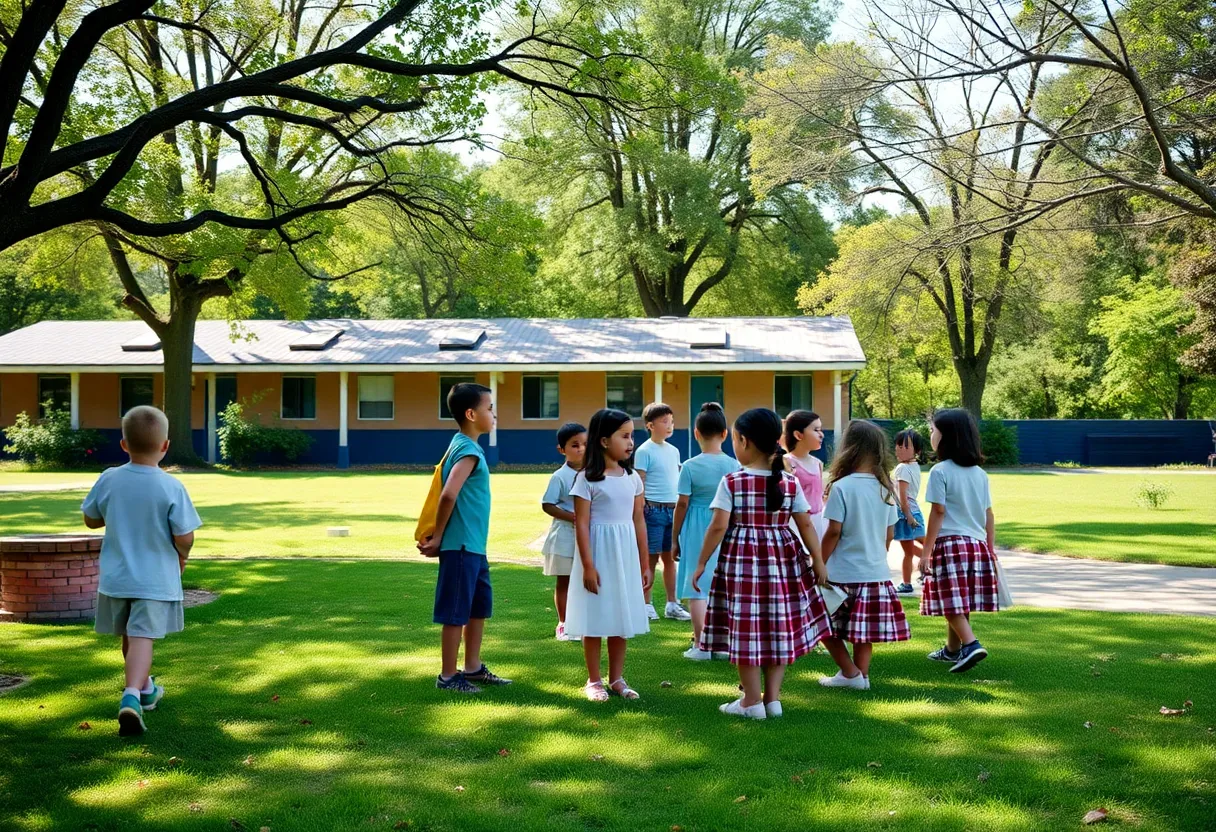 Children in a peaceful school environment reflecting community support.